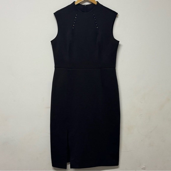 SLNY Black Sleeveless Sheath Dress Neoprene Slit Office 12 - Picture 1 of 6